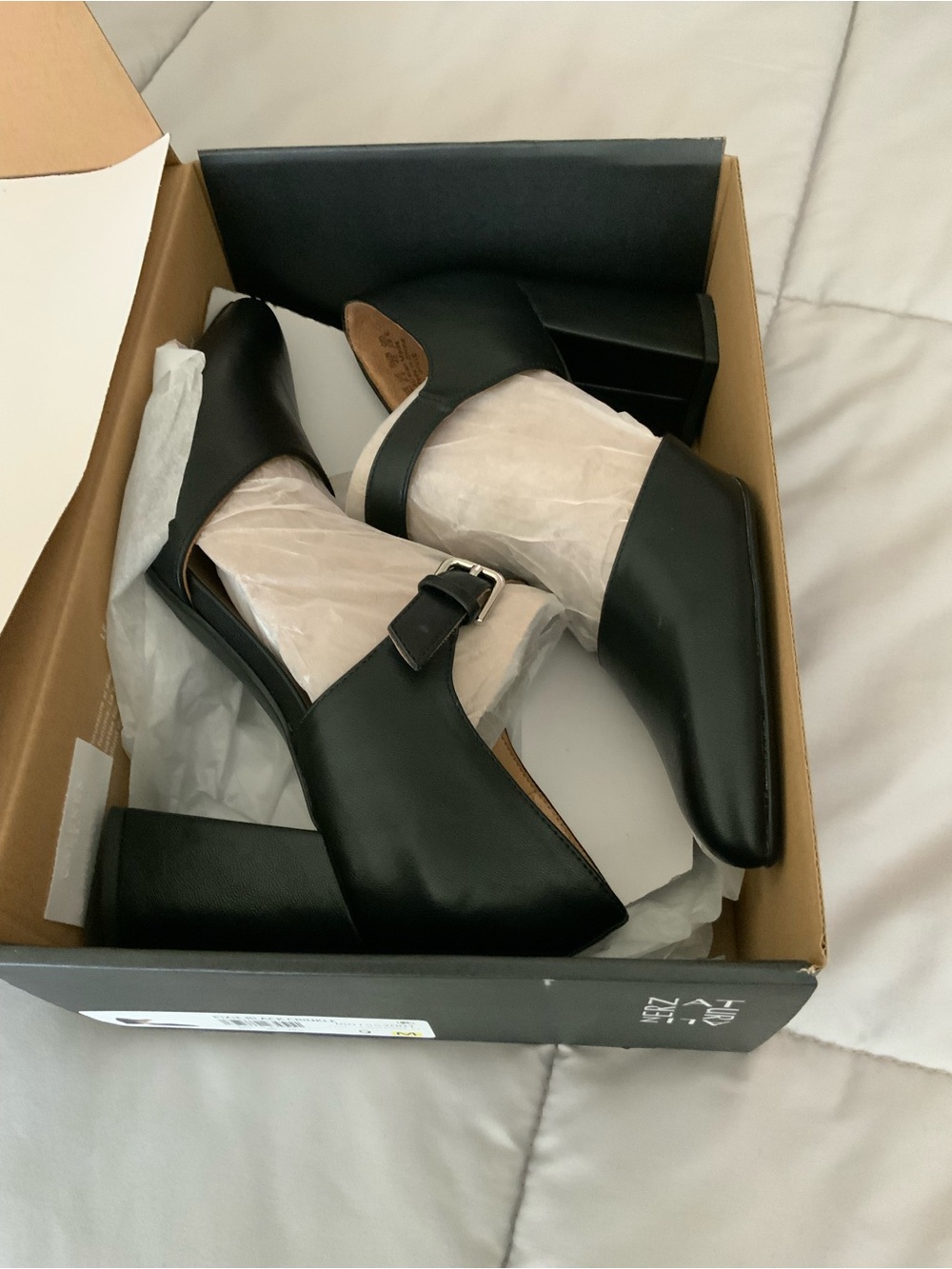 Naturalizer Black Pointed Mary Jane Heels with Ankle Strap - Picture 8 of 9